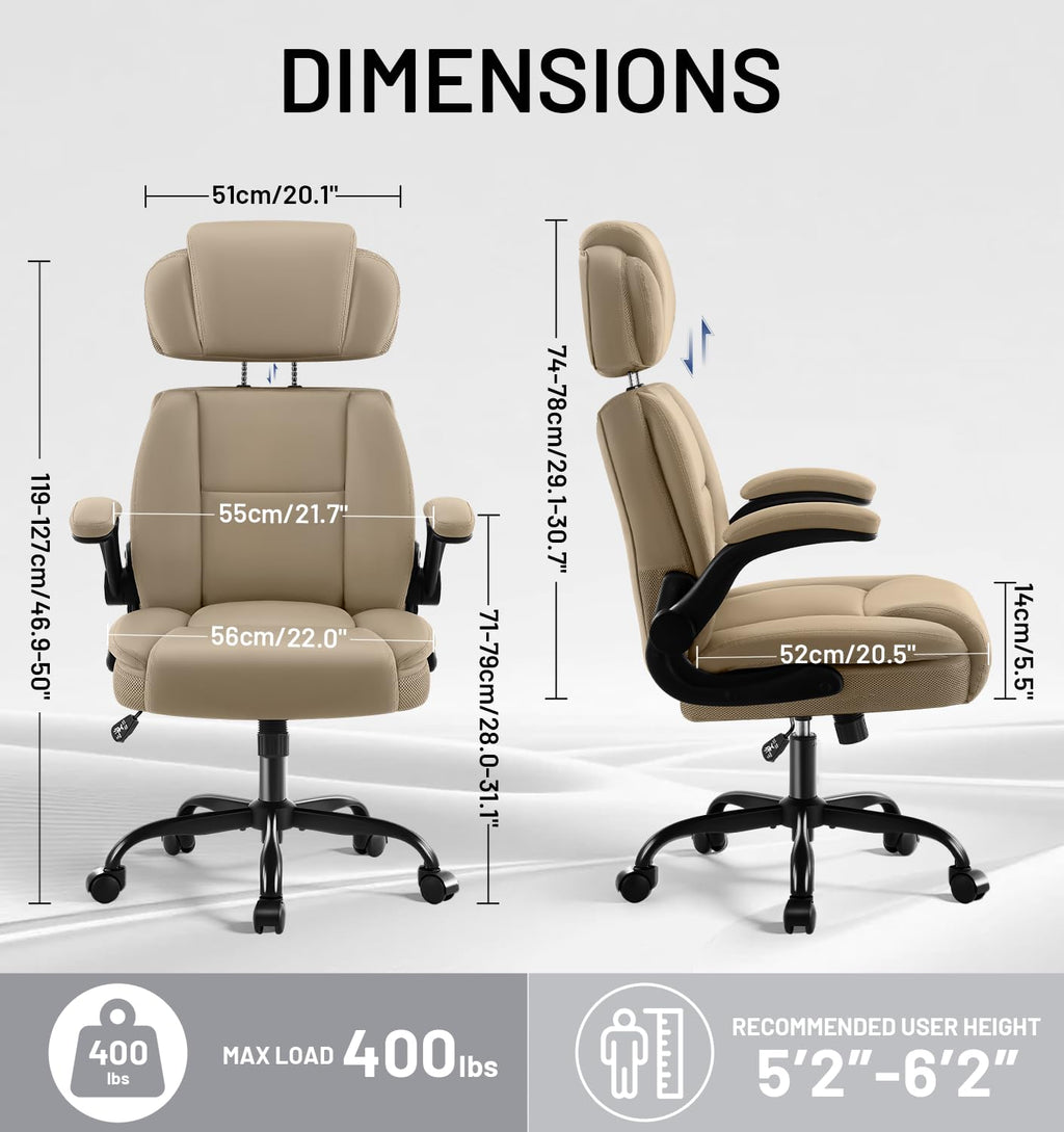 Areshark Ergonomic Office Chair with Lumbar Support, 400lbs Heavy Duty Big and Tall Executive Desk Chair, Pu Leather High Back Computer Chair
