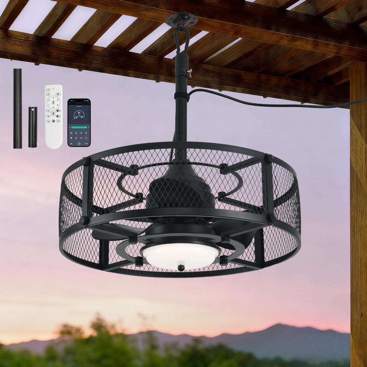 AHAWILL 21 Inch Outdoor Ceiling Fan with Lights - IP65 Waterproof Gazebo Fan, 6 Speeds, Dimmable 3 Color, Plug in Hanging Fan with Hook for Patio, Pergola, Canopy