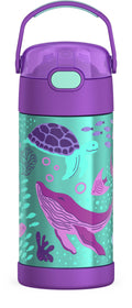 THERMOS FUNTAINER Water Bottle with Straw - 12 Ounce - Kids Stainless Steel Vacuum Insulated Water Bottle with Lid, Ocean Pals