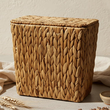 Yatmung Wicker Trash Can with Lid - Small Bathroom Trash Can with Lid