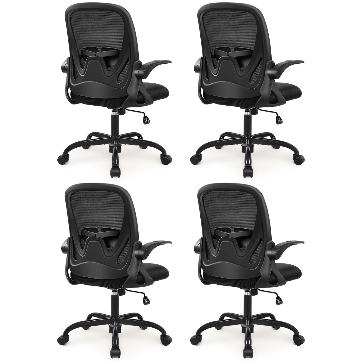 Primy 4-pack Office Chair Ergonomic Desk Chair with Flip Up Armrests Swivel Breathable Desk Mesh Computer Chair with Adjustable Lumbar Support
