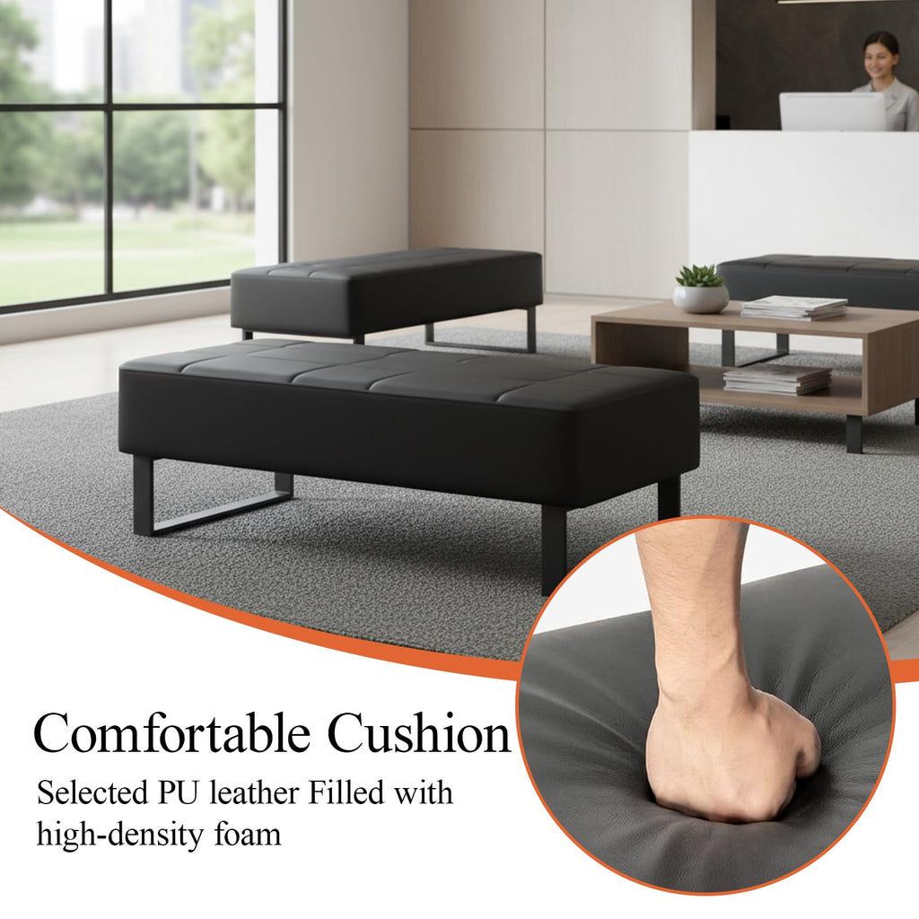 Brysj Waiting Room Bench Faux Leather Office Guest Chair Upholstered Lobby Furniture for Home Conference Room Beauty Salon Shop Barbershop