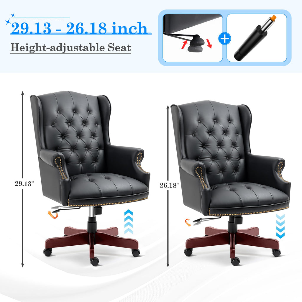 Big and Tall Executive Office Chair, Ergonomic 360° Swivel Recliner Chair, Retro Black Faux Leather Home Office Desk Chairs W/button Tufted