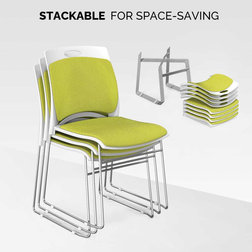 Vingli Stackable Plastic Mesh Padded Chairs for Office Set of 12, Green, 12 Pack