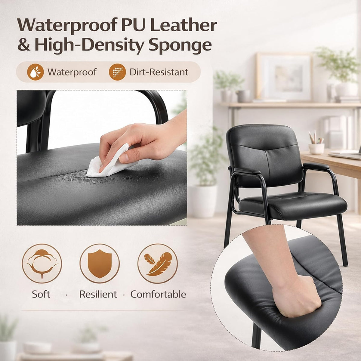 Kindbear Waiting Room Chairs, Pu Leather Padded Arms, Set of 2, 2Pcs set, Inky