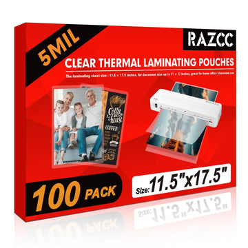 RAZCC Laminating Sheets, 100 Pack Clear Thermal Laminating Plastic Paper Laminator Sheets, 11 x 17-Inch, 5mil, Ideal Office or School Supplies