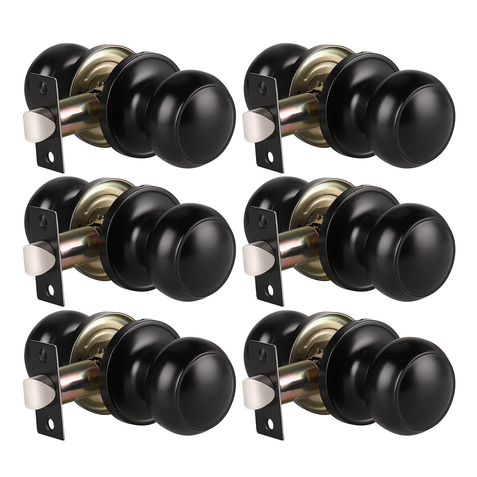 KNOBWELL 6 Pack Matte Black Door Knob - Round Interior Door Handles for Hallway & Closet, Non-Locking Passage Door Knobs with Durable Lockset, Easy Install