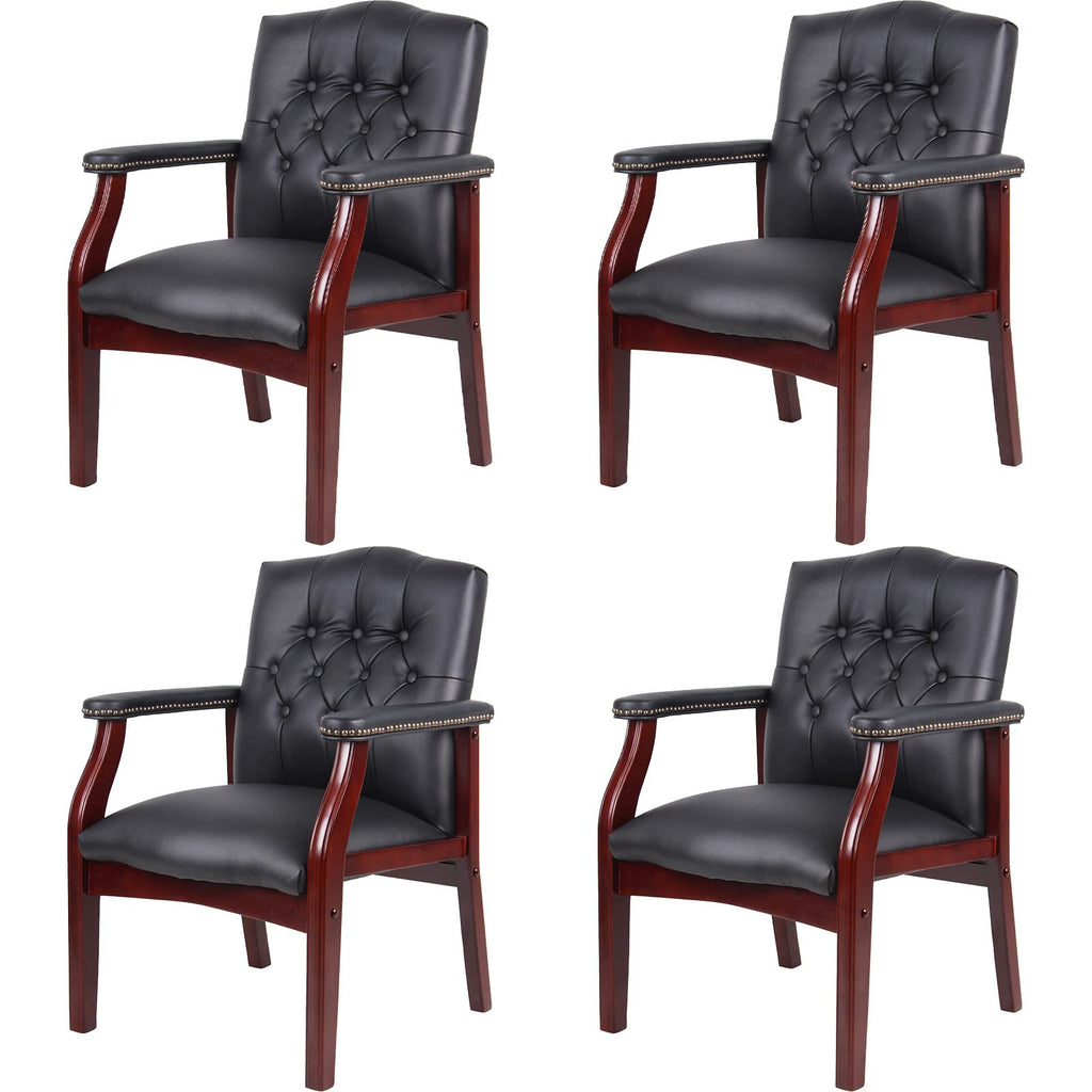 Black Leather Office Chairs Set of 4 -high Back Ergonomic Executive Guest Chairs for Reception, Multi-scene Use (waiting Room, Meeting,