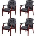 Black Leather Office Chairs Set of 4 -high Back Ergonomic Executive Guest Chairs for Reception, Multi-scene Use (waiting Room, Meeting,