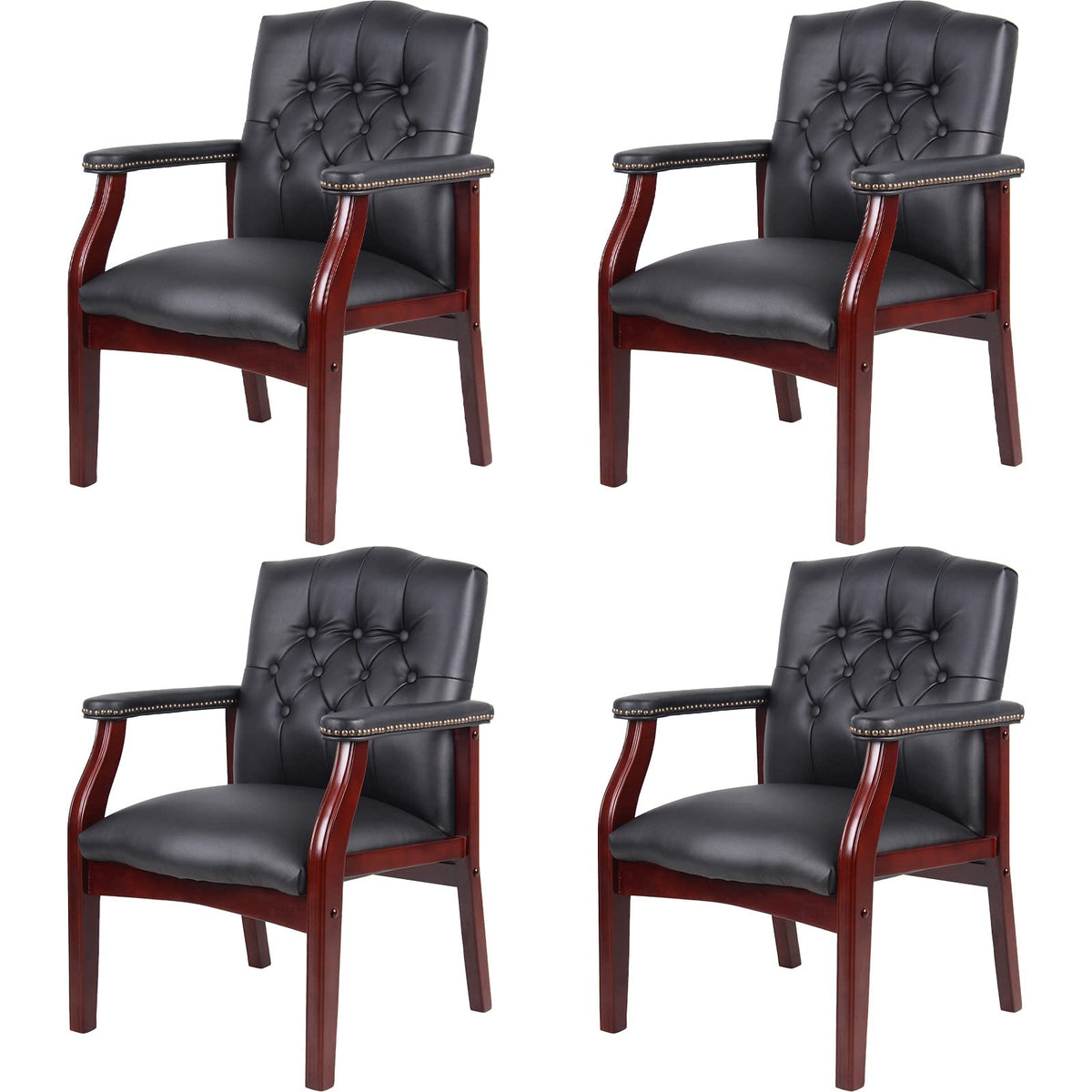 Black Leather Office Chairs Set of 4 -high Back Ergonomic Executive Guest Chairs for Reception, Multi-scene Use (waiting Room, Meeting,