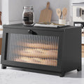 Kitsure Bread Box - Wooden Bread Box for Kitchen Countertop, Large Capacity Kitchen Countertop Organizer, Stylish Bread Storage with Window, Multi-functional Container, Black, 1-Tier