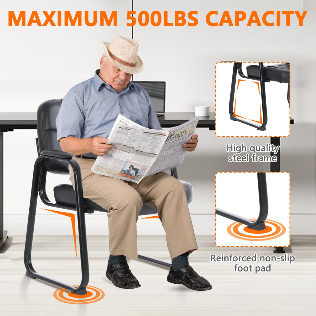 Clatina Big & Tall Waiting Room Guest Chair with Bonded Leather Padded Arm Rest and Sled Base for Office Reception Lobby and Conference Desk,