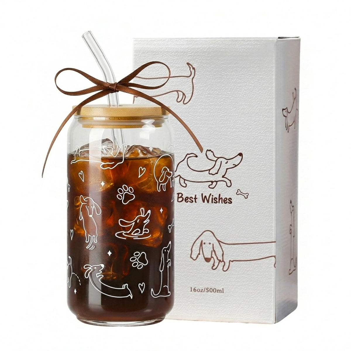 Dachshund Gift for Women, Funny Wiener Dog Gifts Glass Cup with Lid & Straw Coffee & Smoothie Tumbler for Weenie Lovers Dog Owners Pet Moms Wife teens Friend Sister for Mother’s Day Birthday
