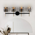 Modern 4-Light Bathroom Vanity Light, 31" L Black & Brass Wall Sconce with Textured Smoke Glass Shades, E12 Base Vanity Lighting Fixture for Bathroom Mirror, Powder Room, Bedroom(Grey, 4-Light)
