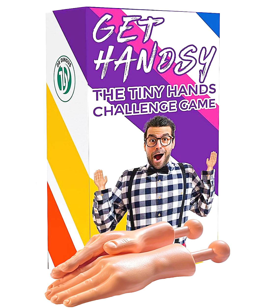 DR DINGUS Tiny Hands Challenge Game - with 2 Pairs of Hands - 120 Challenges - Little Small Mini Hand Stick Puppet - Make Anyone Laugh - Pocket Sized Hilarity and Big Laughs - Friend & Family Fun