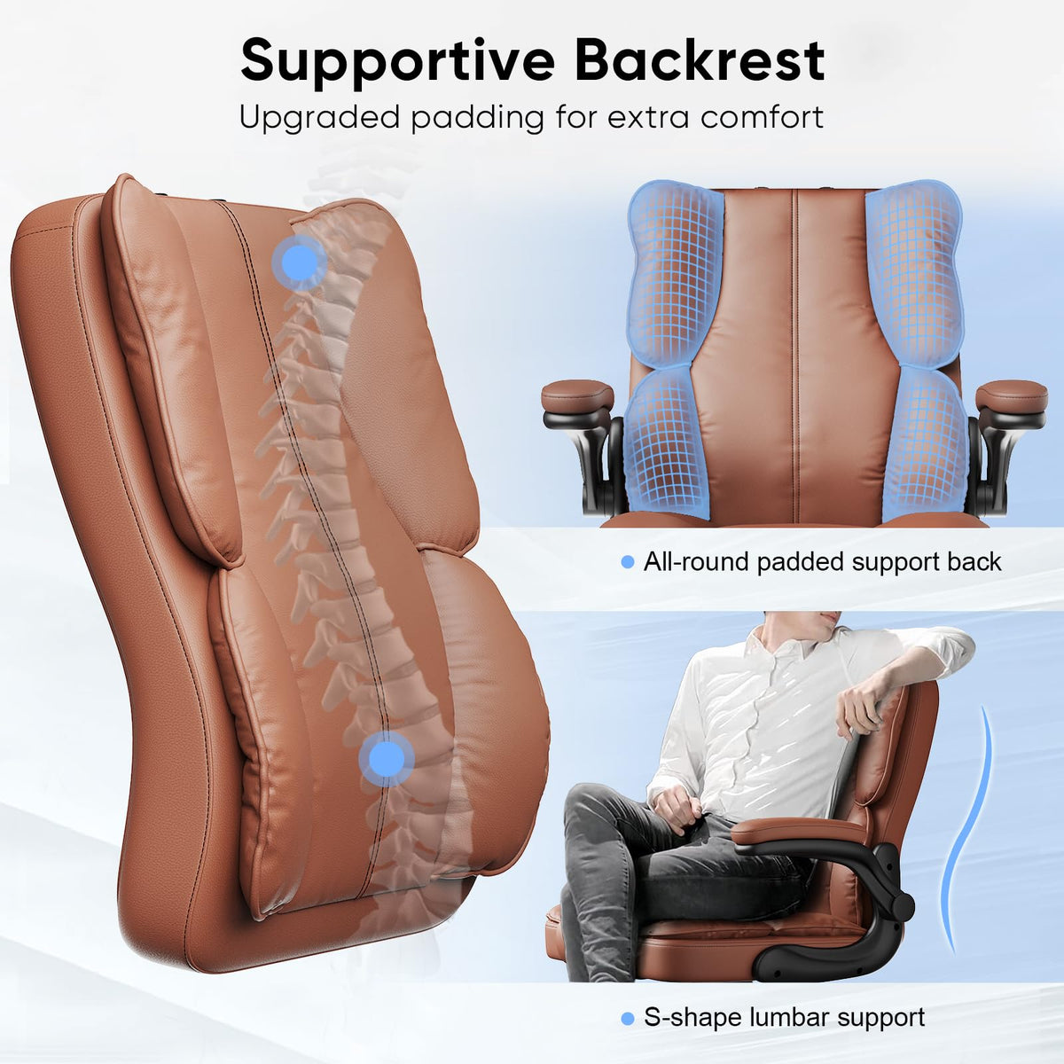 Kensaker Managerial Executive Chair with Adjustable Headrest, 20.4 inches x 17.7 inches x 47.6 inches, Brown