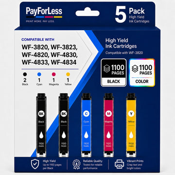 Remanufactured Replacement for Epson 822XL Ink Cartridges for 822 XL T822 Workforce Pro WF-3820 WF-3823 WF-4820 WF-4830 WF-4833 WF-4834 Printer 2 Black 1 Cyan 1 Magenta 1 Yellow 5 Pack