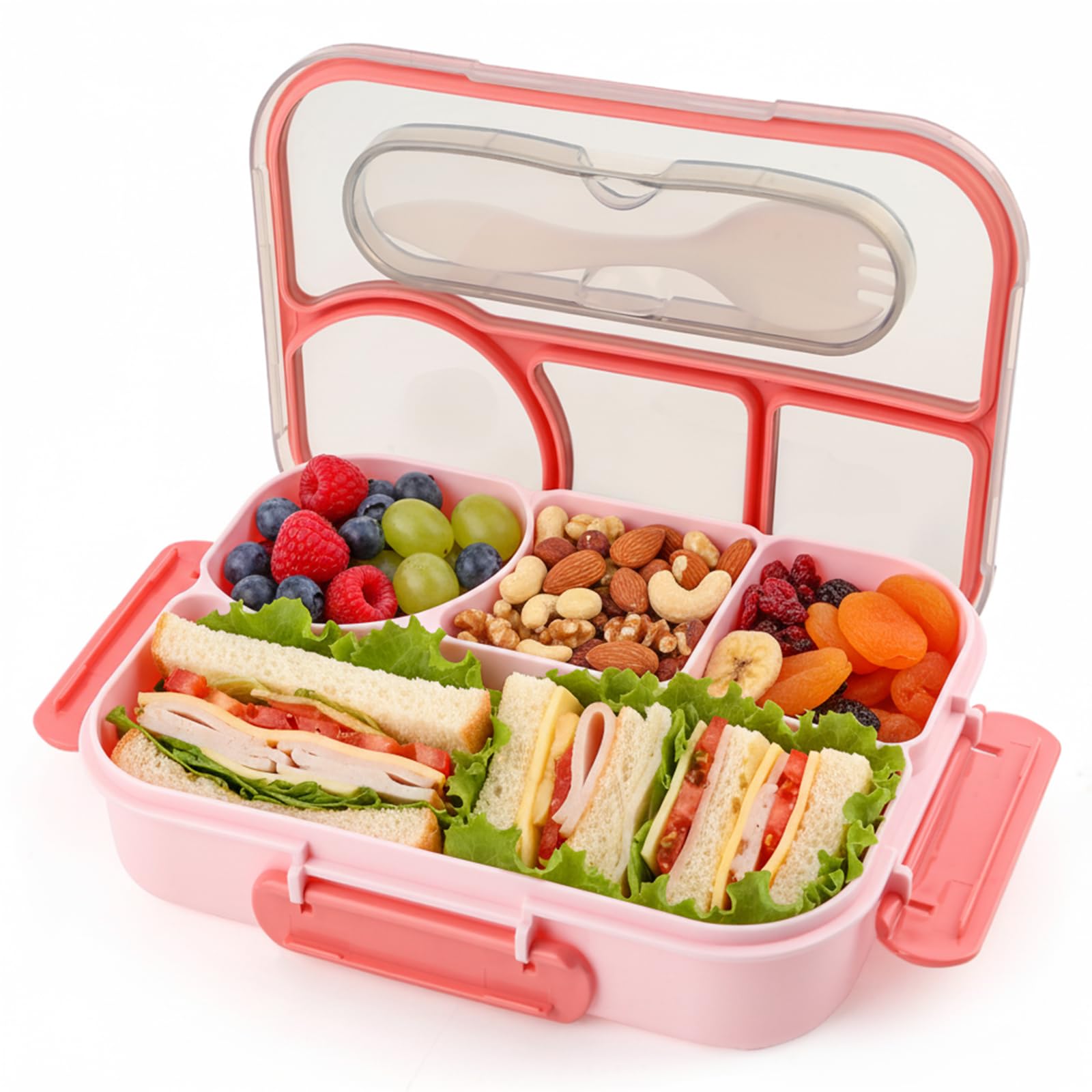 Bento Box for Adults,4 Compartments Lunch Box, Snack Containers Reusable Lunch Containers Drop-Proof, Dishwasher Safe & Made with BPA-Free Materials, Pink