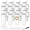 16 Pack Sublimation Tumblers Blanks Skinny Straight Bulk 20 oz with Removable handle, Stainless Steel Double Wall Insulated Sublimation with Straw & Lids for Heat Transfer, White