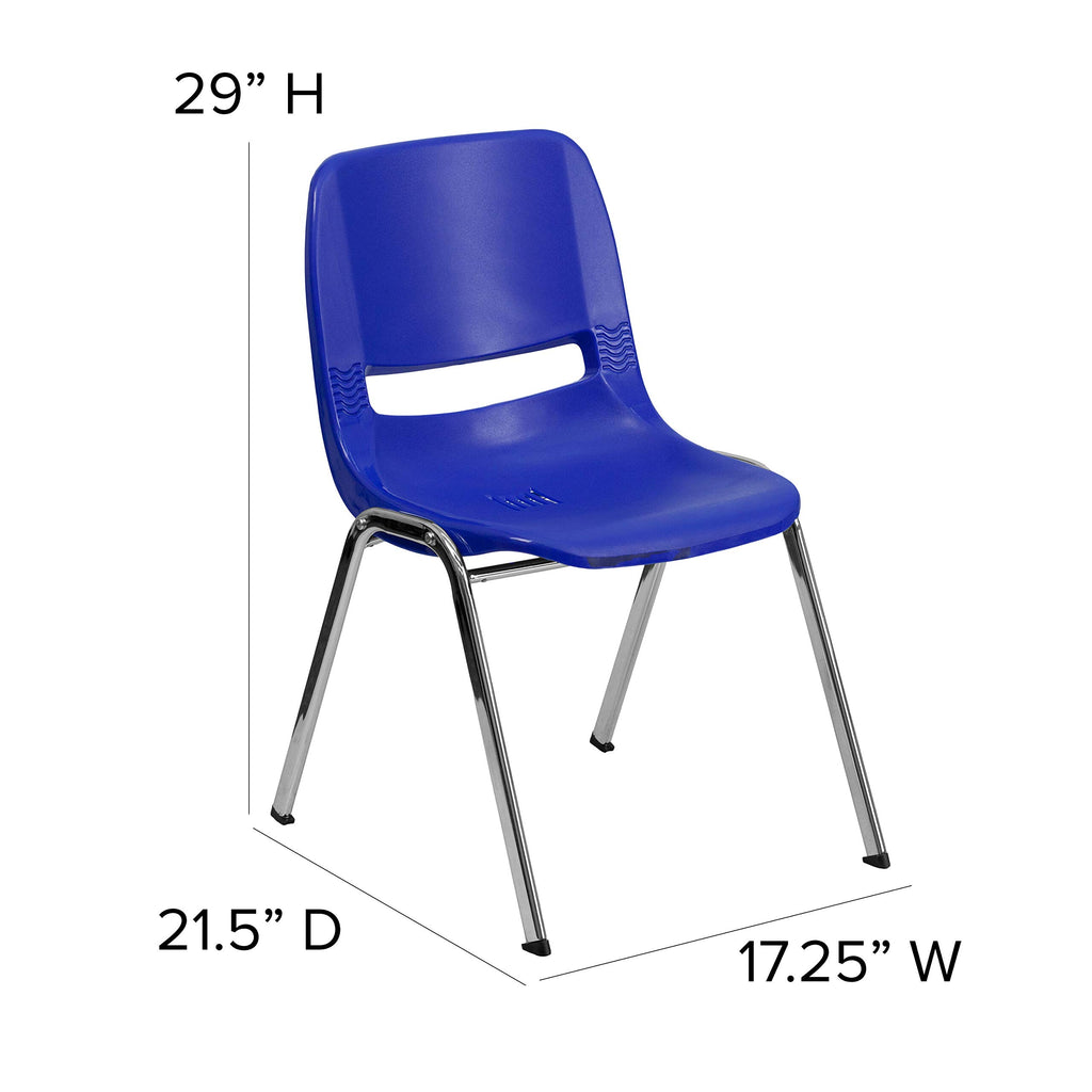 Flash Furniture Hercules 16 in Ergonomic Stack Chair, Navy, Set of 1, Navy Plastic/chrome Frame