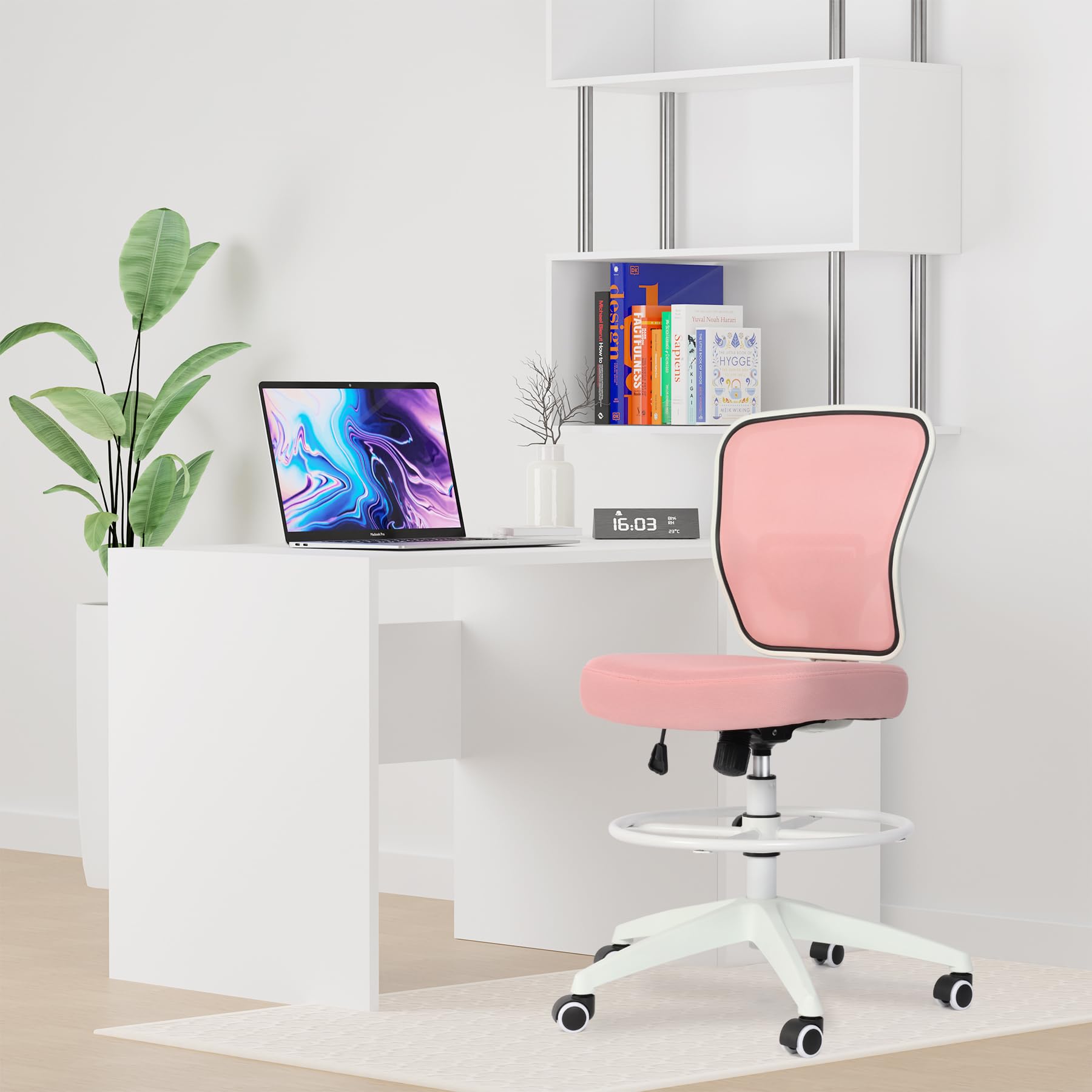 Drafting Chair Adjustable Height Tall Office Chairs Standing Desk Chair Rolling Stool Chair Armless Office Drafting Chair Pink