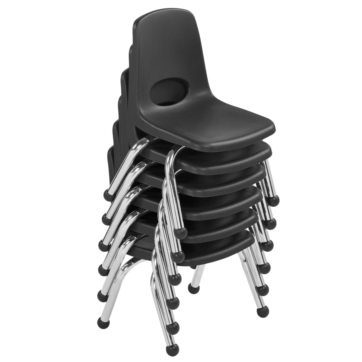 Fdp 10" School Stack Chair,stacking Student Seat with Chromed Steel Legs and Ball Glides for In-home Learning or Classroom - Black (6-pack),