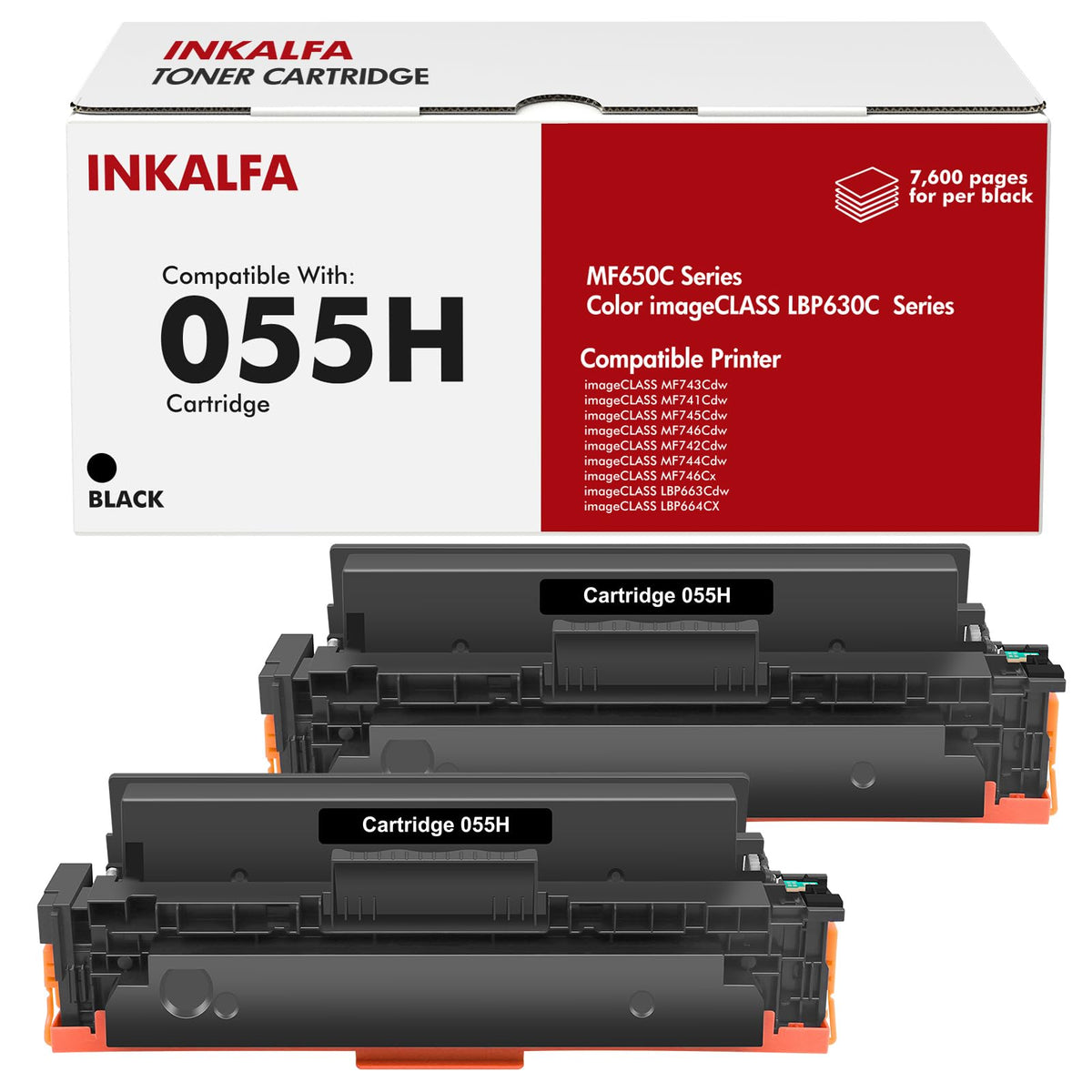 055H Black Toner Cartridge for Canon Cartridge 055 MF743Cdw MF741Cdw 2-Pack | Compatible for Canon Color ImageCLASS MF743Cdw MF741Cdw MF746Cdw MF742Cdw MF745Cdw MF744Cdw LBP664Cdw MF740C LBP660C Printer