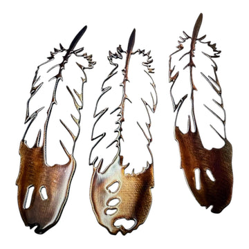 HG Artworks Metal Wall Accent Feather Trio Southwestern Decor Accents