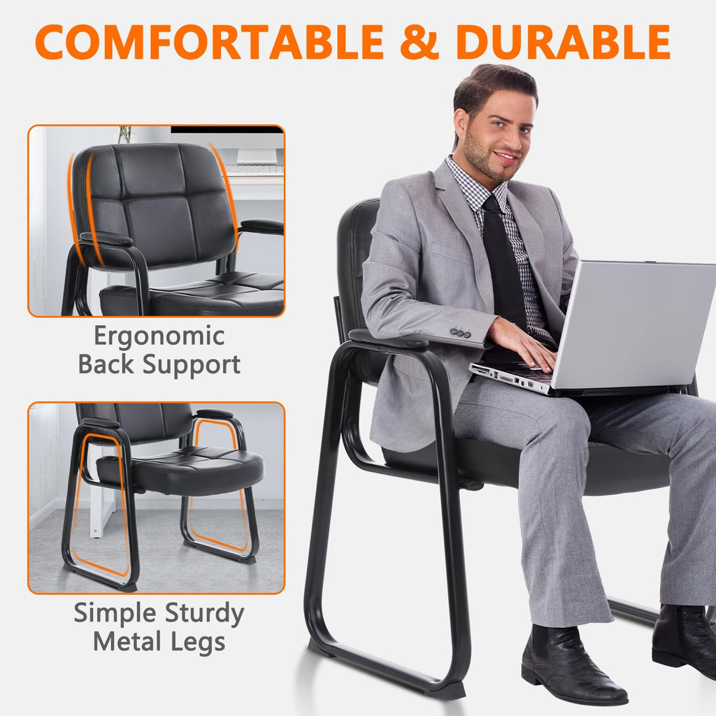 Clatina Set of 6 Big & Tall 400 Lbs Waiting Room Guest Chair, Leather Office Reception Chair No Wheels with Backrest Wide Seat and Padded Arms