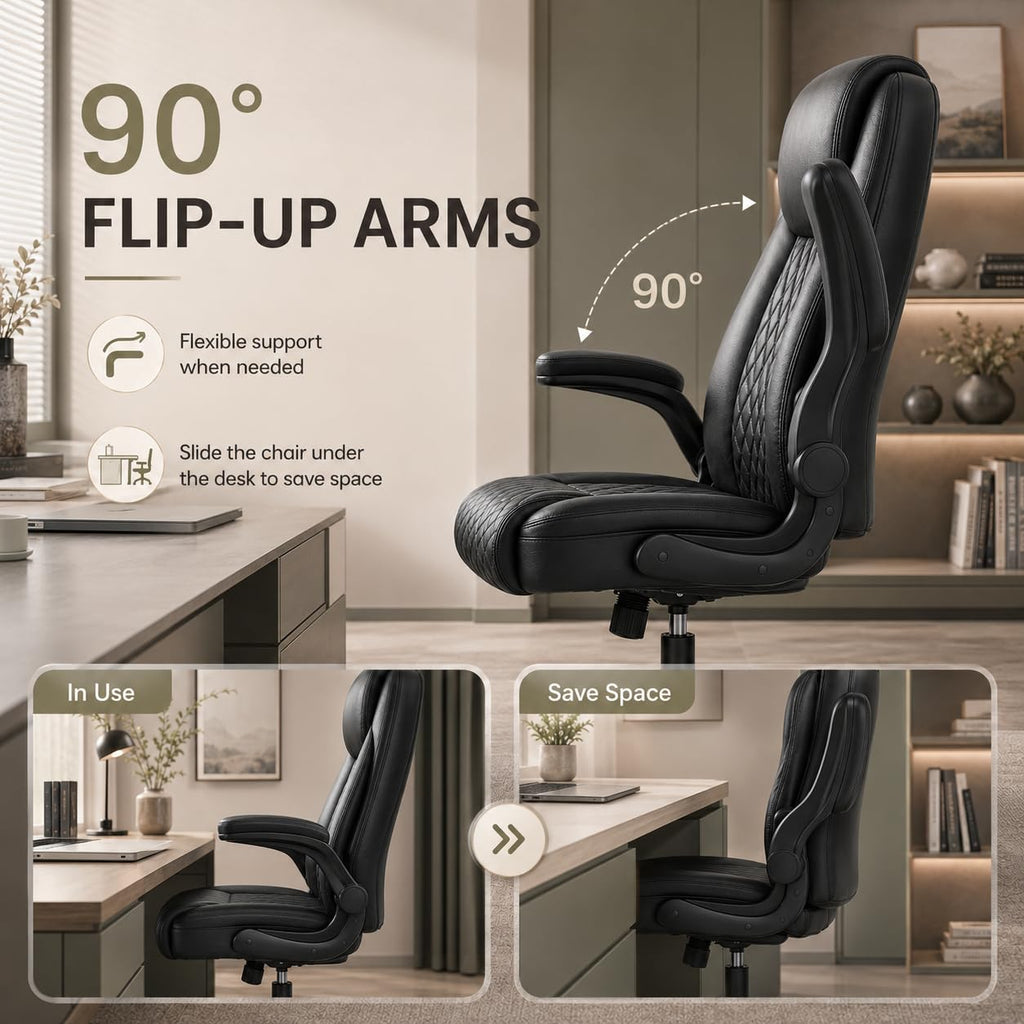 Gtplayer Office Executive Chair with Flip-up Arms, Ink Black, Small