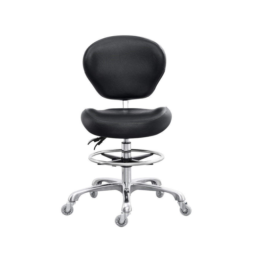 Grace&grace Drafting Chair Adjustable Tall Shop Stool, Rolling Stool with Back Support for Studio, Classroom, Lab, Counter, Medical (black)