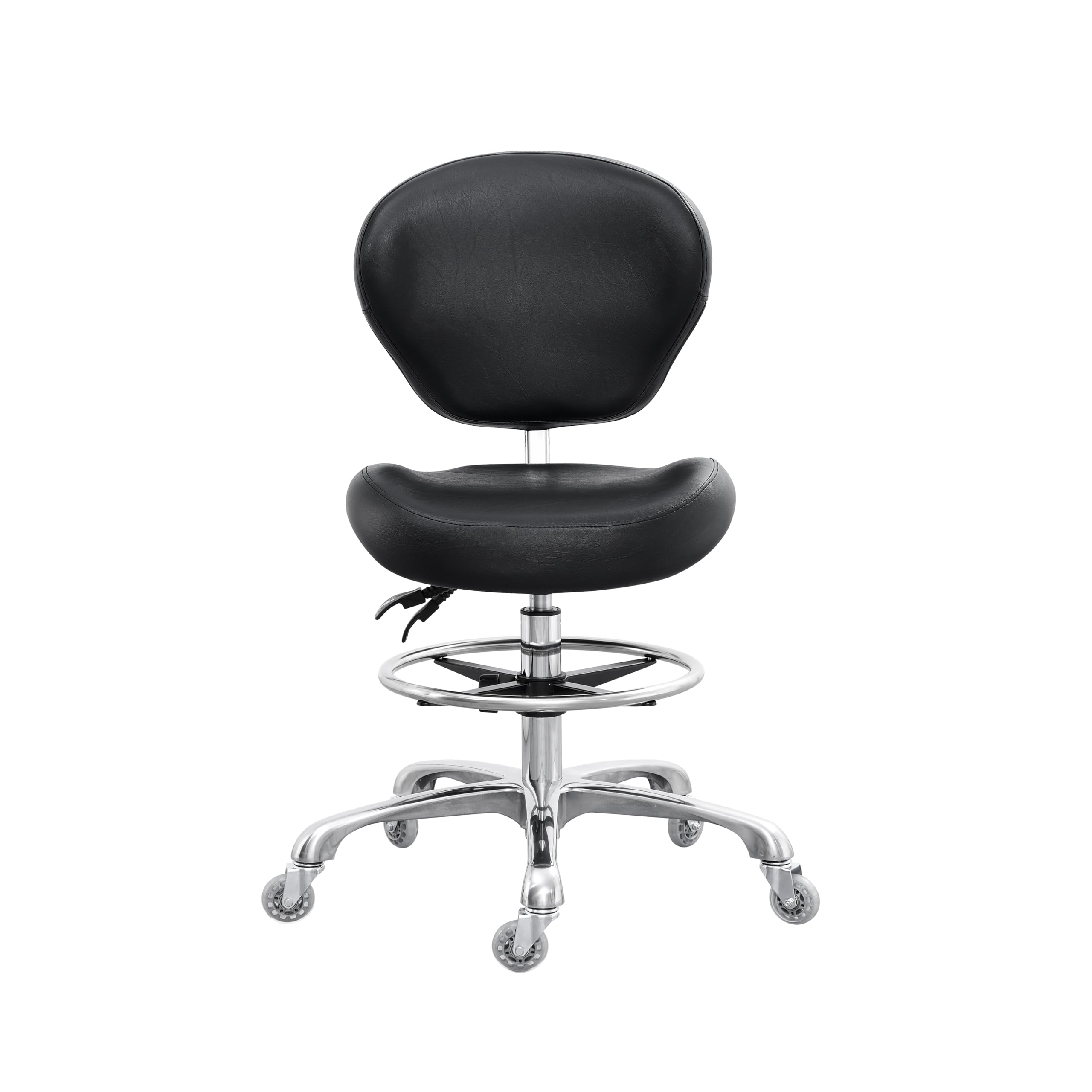 Grace&grace Drafting Chair Adjustable Tall Shop Stool, Rolling Stool with Back Support for Studio, Classroom, Lab, Counter, Medical (black)
