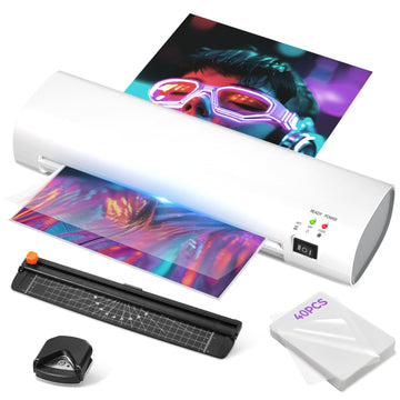 9 Inch Portable Laminator Machine with Anti-Jam Tech, All-in-One A4 Thermal Laminator w/Trimmer & Corner Rounder for Home, Office, School, Business, 40 Sheets Included?White?