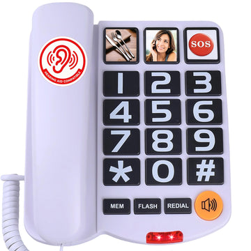 Big Button Landline Phones for Seniors,Large Button Landline Phone for Elderly Extra Loud (105dB), Large Key Telephone Corded for Hearing Impaired, 3 Speed Dial Keys,Speakerphone,HAC,White