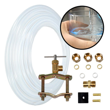Ice Maker Supply Line and Humidifier Installation Kit for Refrigerators & Freezers, 1/4” x 25’ Poly Tubing, Includes Quick Connect Saddle Valve, Compression Fittings and Adapters