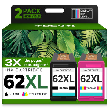 TESEN 62XL Ink Cartridges Black and Color Replacement for HP 62XL Ink Cartridge Combo Pack for HP ink 62 XL with Envy 7640 7645 5660 5540 OfficeJet 5740 5741 8040 OfficeJet 200 250 258 Printer (2Pack)