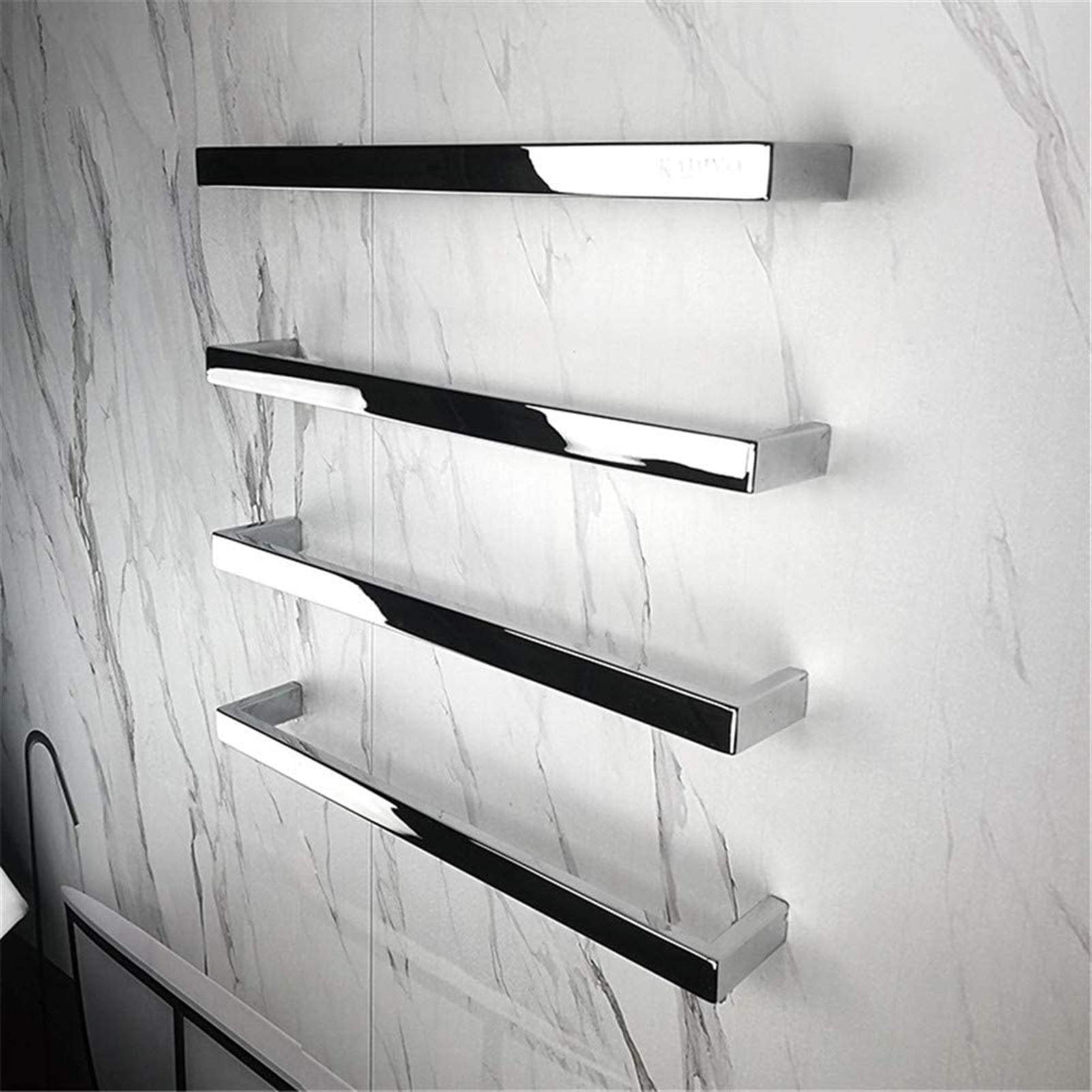 Heated Towel Rail Bathroom Wall Heater Hot Towel Warmer for Bathroom, Wall Mount Towel Warmer and Drying Rack Stainless Steel Electric Towel Rack 4 Square Bars, 580×480Mm