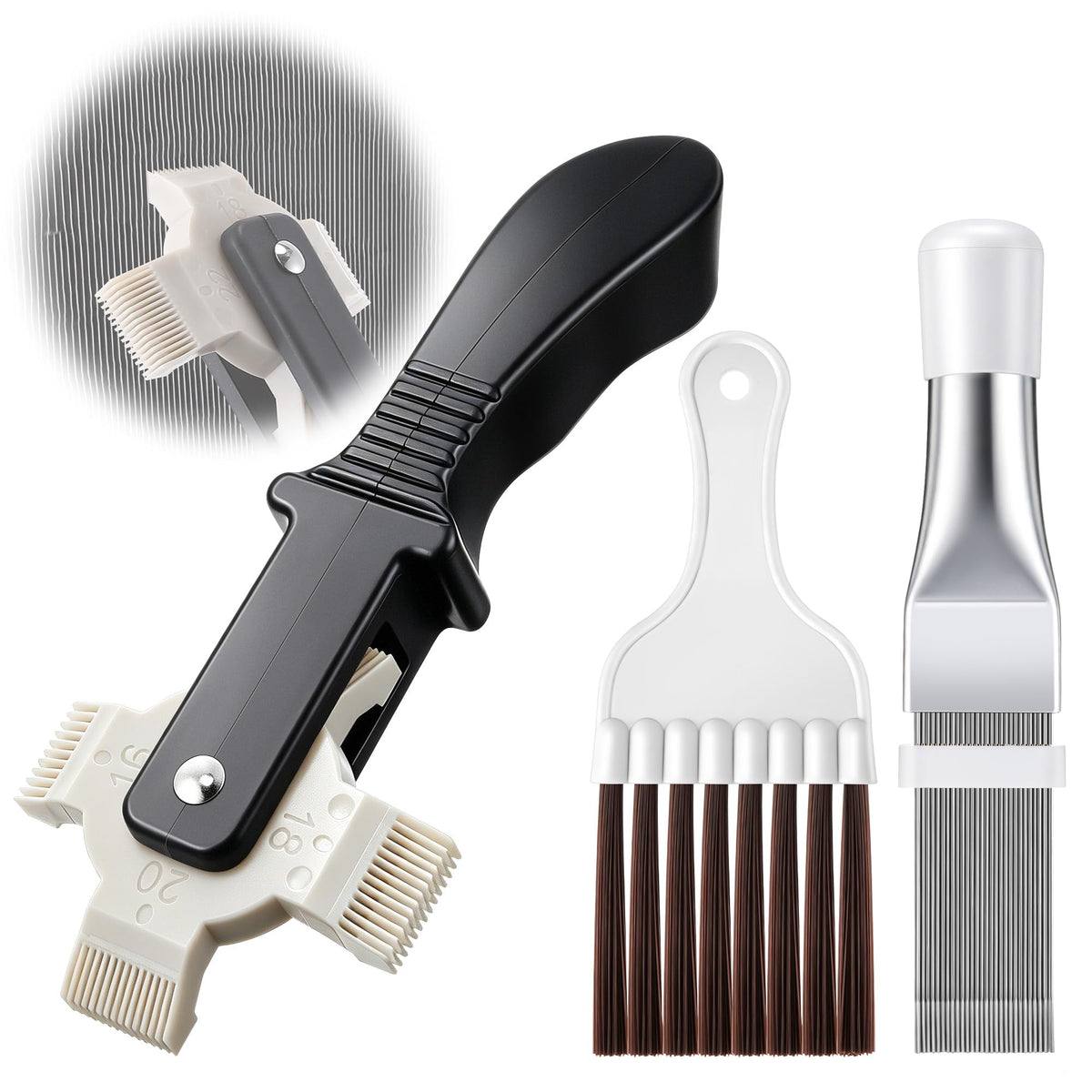 3 Piece Air Conditioner Condenser Fin Comb Kit, Fin Straightening Tool, Coil Cleaner Stainless Steel Comb and Evaporator Radiator Cleaning Whisk Brush for Condenser or Evaporator Units