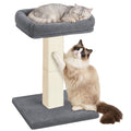 Cat Scratching Post, 32”Cat Scratcher with Large Plush Perch, Sisal & Carpet Scratching Post, Vertical Posts with Elevated Bed for Indoor Cats, Removable& Washable Cover, Grey
