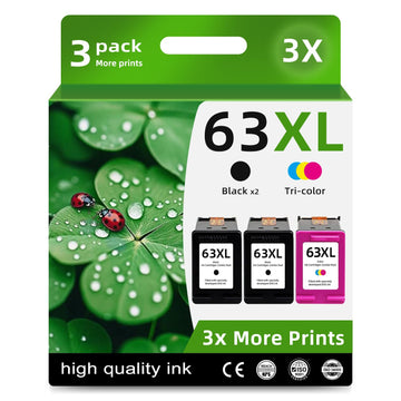 63XL Ink Cartridges Replacement for HP 63 XL(2Black and 1color Combo Pack) Fit for HP63 3830 4650 4652 4655 5200 5252 5255 5258 4520 4512 1112 2132 3630 3632 3631 2130 4510 4654 Printers BK Tricolor