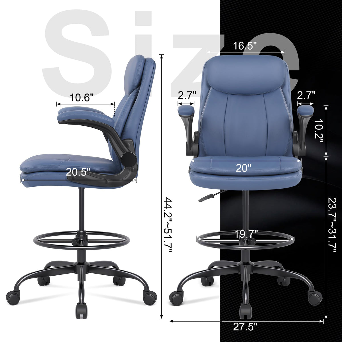 Misolant Leather Drafting Chair, Tall Office Chair for Standing Desk, High Executive Office Chair with Adjustable Height and Flip-up Armrest