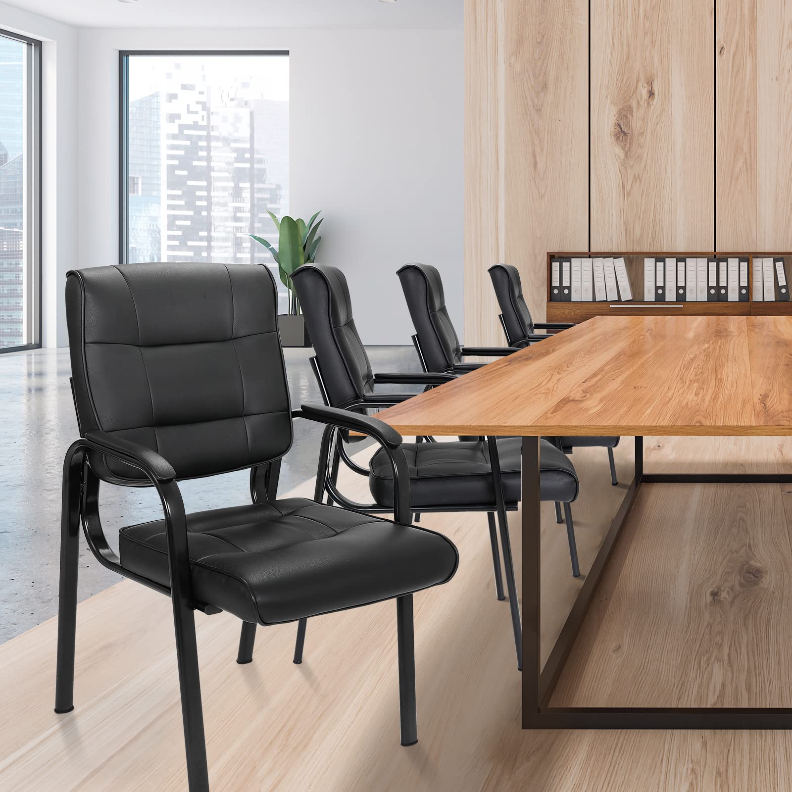 Jupiterforce Waiting Room Chairs, Leather Office Reception Guest Chair No Wheels with Padded Arms Rest for Home Conference Lobby Area Meeting