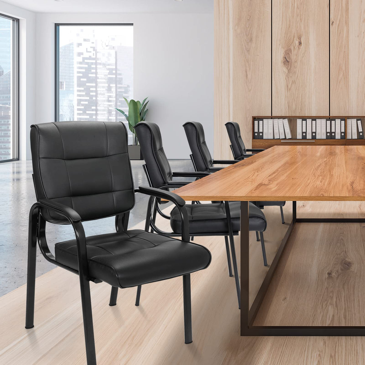 Jupiterforce Waiting Room Chairs, Leather Office Reception Guest Chair No Wheels with Padded Arms Rest for Home Conference Lobby Area Meeting