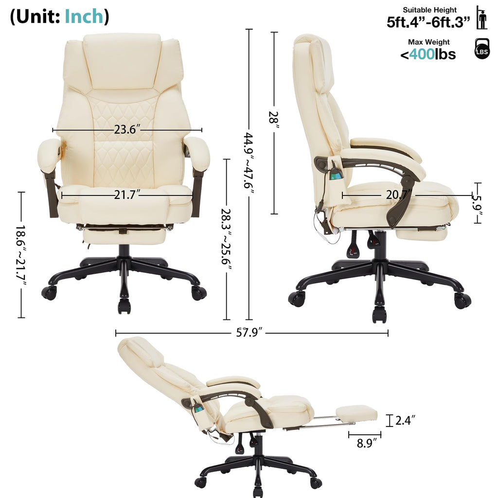 Massage Office Chair with Foot Rest 6 Points Vibration and Heat Home Office Desk Chairs for Heavy People 400lbs Reclining Managerial Chairs