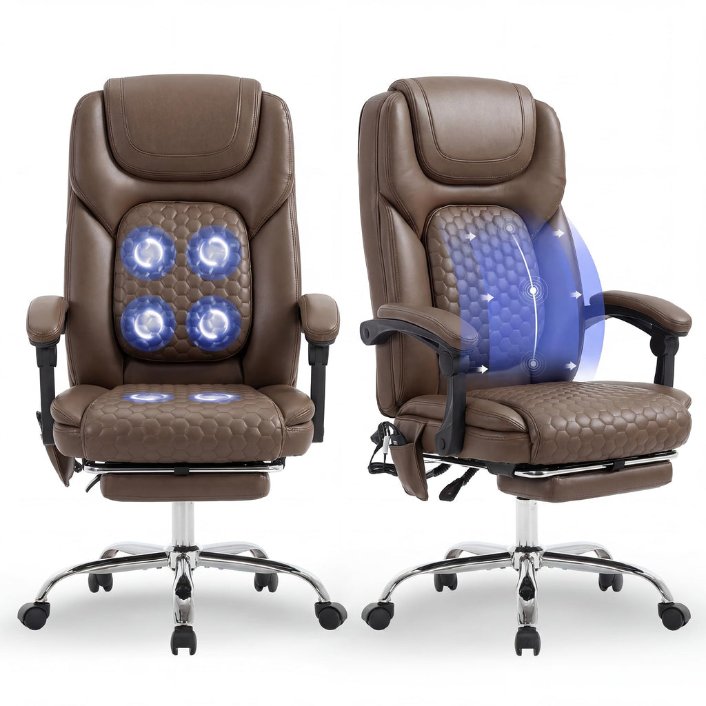 Malol Massage Office Chair Set of 2 with Heat and Footrest, 300 Lbs Easy Assembly Leather Desk Chair -3-level 65°c Targeted Heating, Big and
