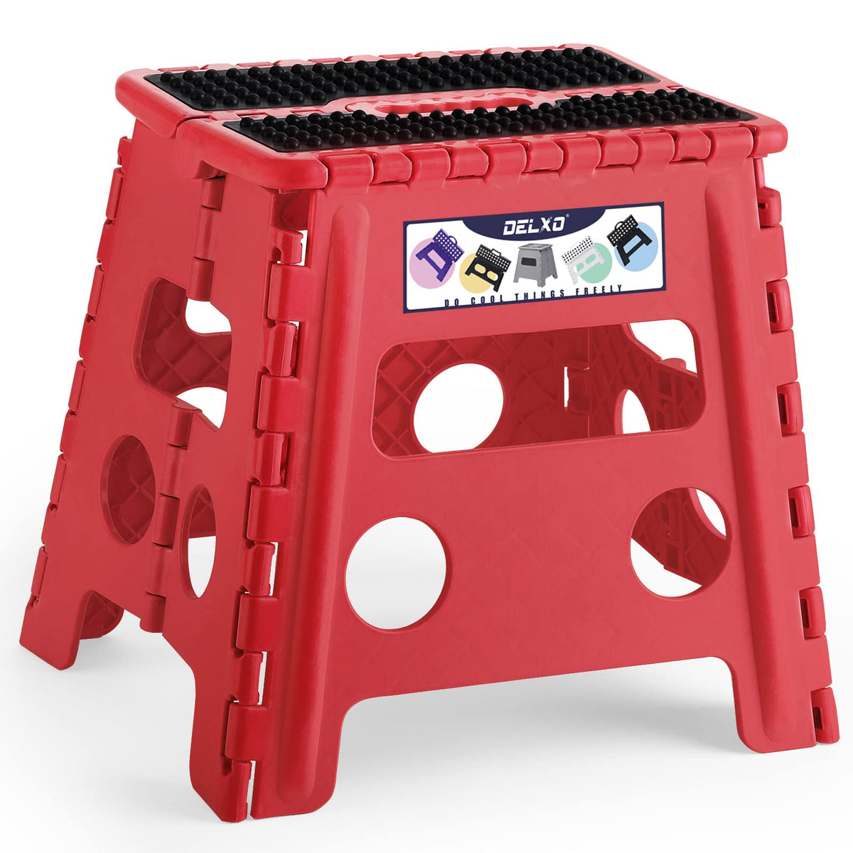 Delxo Folding Step Stool 13 Inch,300 Lbs Step Stool for Adults Red, Dot Red