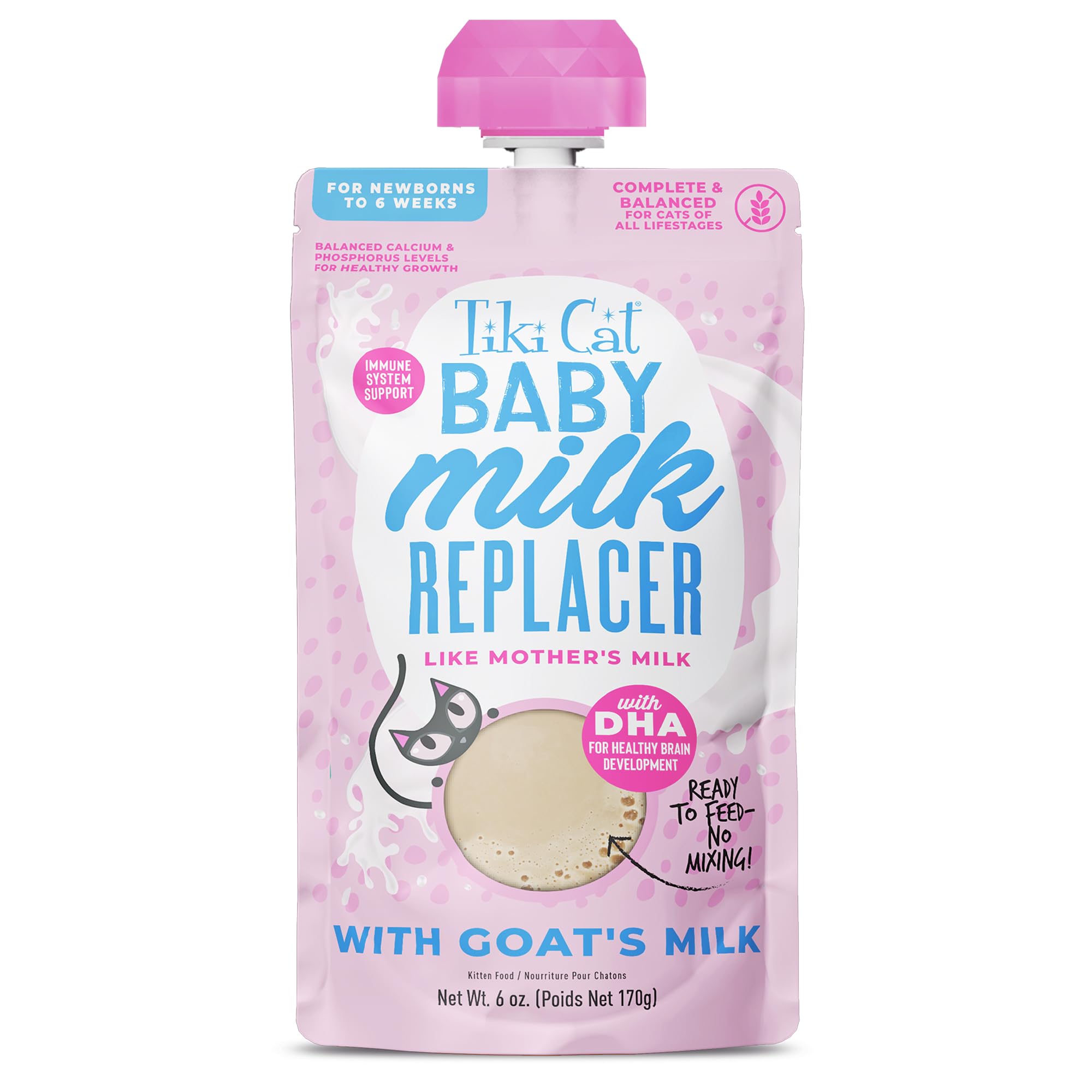 Tiki Cat Baby Milk Replacer, Goat Milk, 6 oz. Spout Pouch (6 Count)