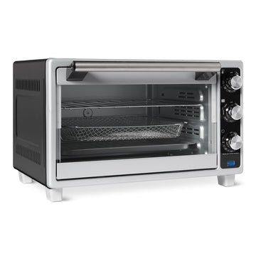 Amazon Basics 6-Slice 23-QT Toaster Oven with Built-In Air Fryer, 7-In-1 Cooking Options, 60-Min Timer & Adjustable Temperature (200°F - 450°F), With Accessories, 1500W, Stainless Steel, Silver/Gray
