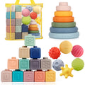 Weilim Montessori Toys Soft Stacking Building Blocks Rings Balls Sets 3 in 1 Baby Toys Bundle for Babies Sensory for Toddlers Teething Bath for Infants Learning Education Toy