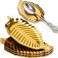 4 Pack Gold Leaf Spoon Rest, 6.7" Stainless Steel Coffee Spoon Holder for Stove Top, Heat Resistant Cooking Utensil Rest, Spatula Ladle Holder for Kitchen Décor Counter, Dishwasher Safe